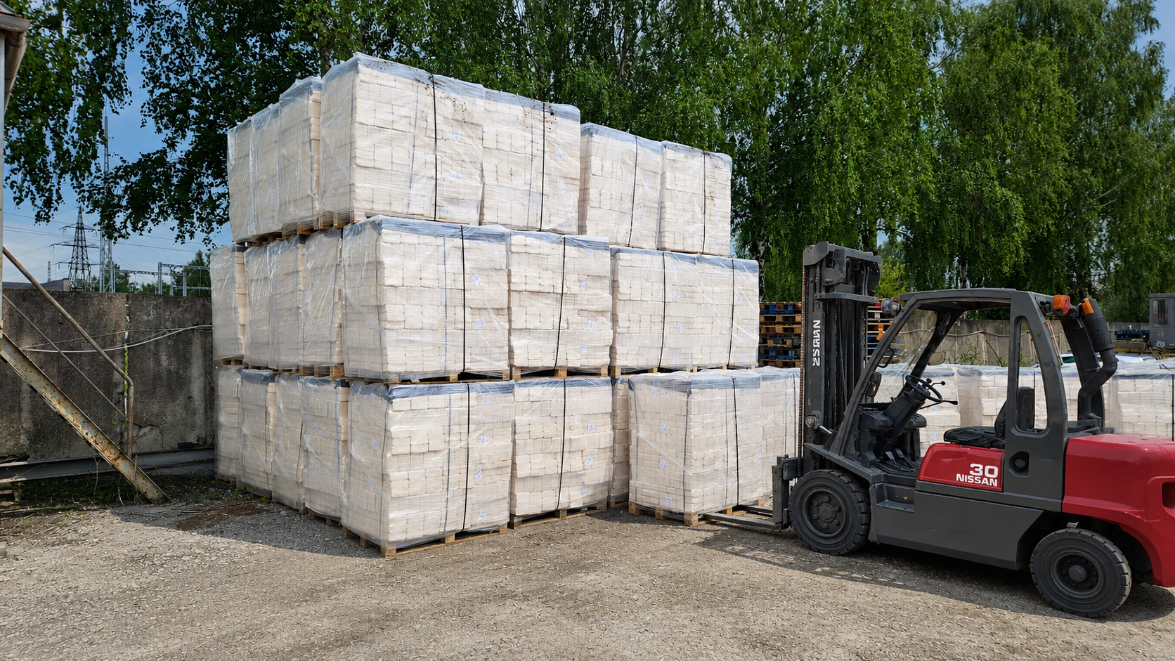 Roadway Luck briquette production, warehouse or truck loading